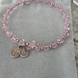 Pink Beaded Stretch Bracelet with Silver Accents